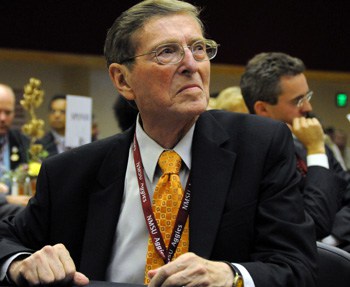 Domenici, shown here earlier today at the Domenici Public Policy Conference at New Mexico State University. (Photo by Heath Haussamen)