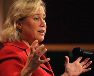 Landrieu, speaking today at the Domenici Public Policy Conference at NMSU. (Photo by Heath Haussamen)