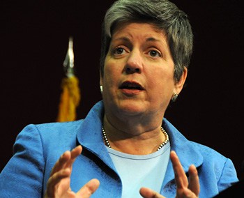 Napolitano, shown here during Wednesday’s speech. (Photo by Heath Haussamen)