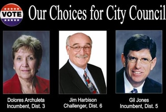 Councilor Dolores Archuleta, Council candidate Jim Harbison and Councilor Gil Jones, left to right, were all endorsed by the Building Industry Association of Southern New Mexico in this flyer. The organization’s director is also treasurer of the political committee that’s at the center of the complaint filed with the city clerk.