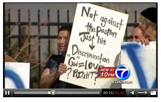 A screen shot of KOAT-TV’s coverage of Sunday’s protest.