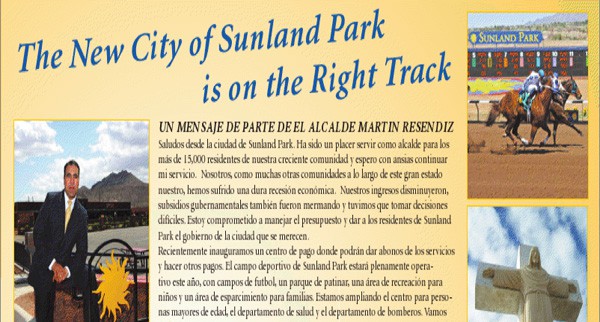 A screen shot of the City of Sunland Park’s website home page.