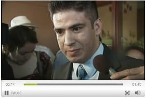 Javier Perea talking with reporters after being appointed mayor. (Screen shot from KFOX-TV’s website)