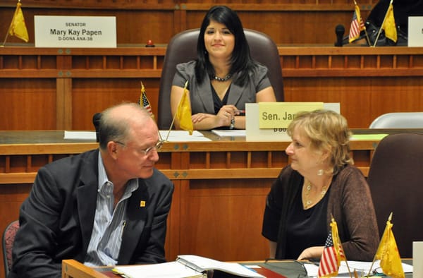 Jessica Jaramillo looks on while Senate Majority Leader Michael Sanchez advises Debbie Armstrong during Emerge New Mexico’s 2010 training. The group recently lost its 501(c)(4) status because it exists for partisan reasons. (Courtesy photo)