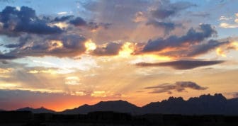 The sun rising over the Organ Mountains in Southern New Mexico.
