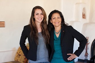 Debra Haaland, the chairwoman of the Democratic Party of New Mexico, with her daughter Somáh.