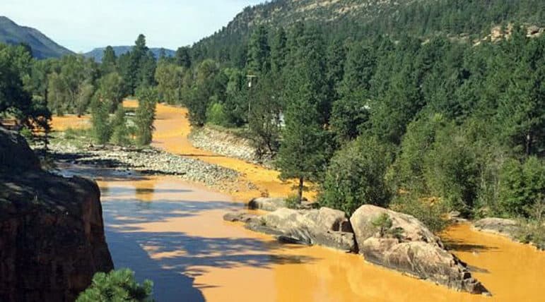 A scene from the Animas River in La Plata County, Colo., after the Gold King Mine spill.