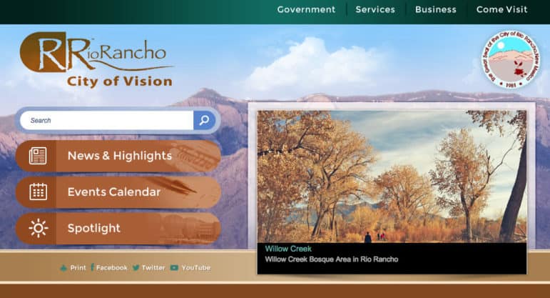 A screen shot of the City of Rio Rancho's website, which ranked highest among municipalities in New Mexico in the audit.